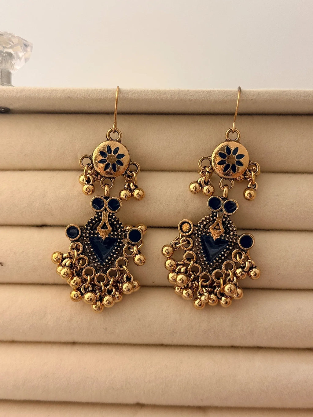 The Tiered Pagoda Lanterns Antique Silver Plated Enamel Earring