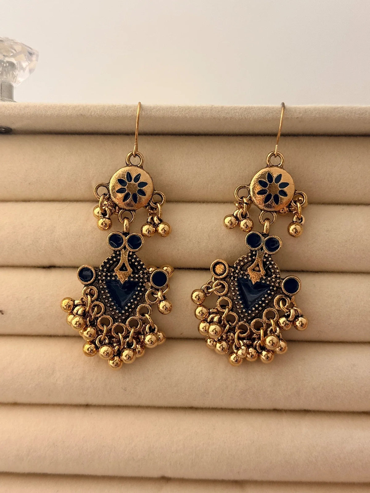 The Tiered Pagoda Lanterns Antique Silver Plated Enamel Earring