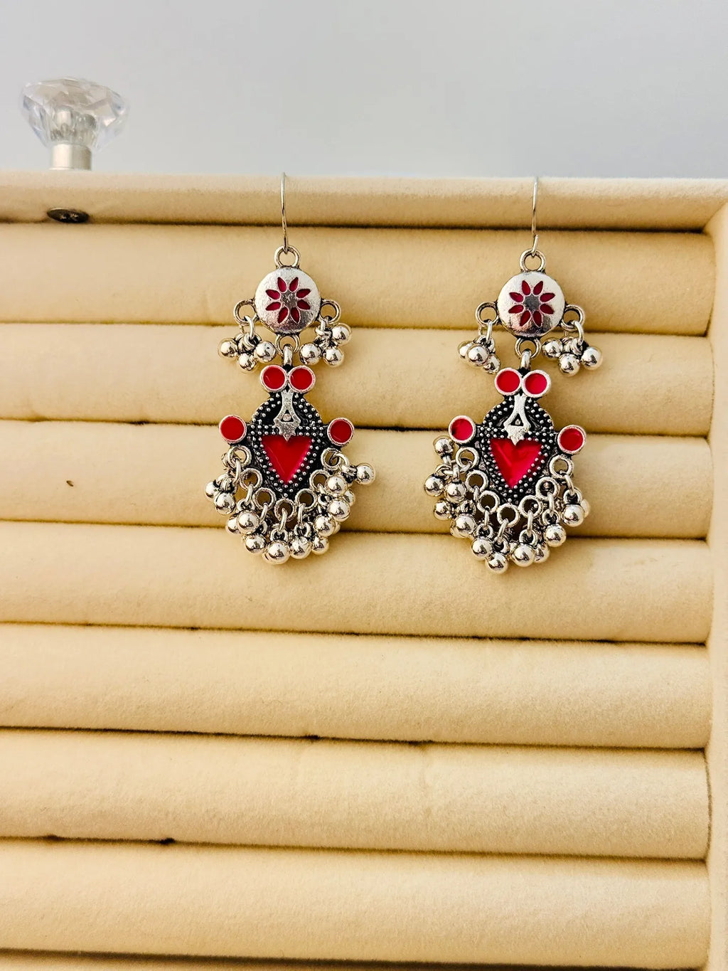 The Tiered Pagoda Lanterns Antique Silver Plated Enamel Earring