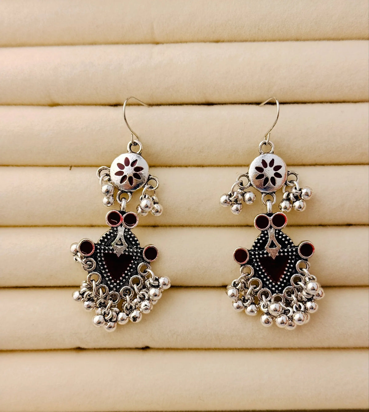 The Tiered Pagoda Lanterns Antique Silver Plated Enamel Earring