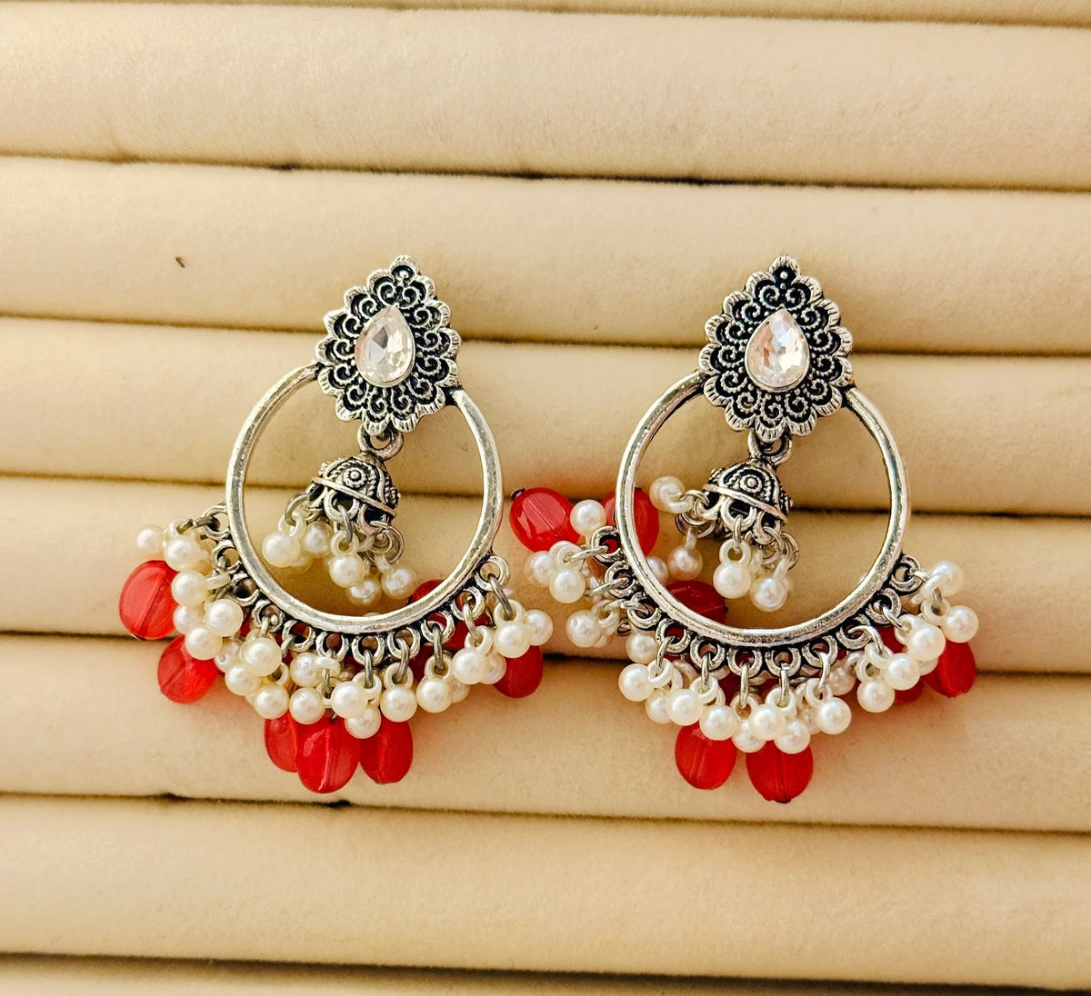 Traditional Peacock Crescent Pearl-Jhumka Antique Gold/Silver Plated Earring