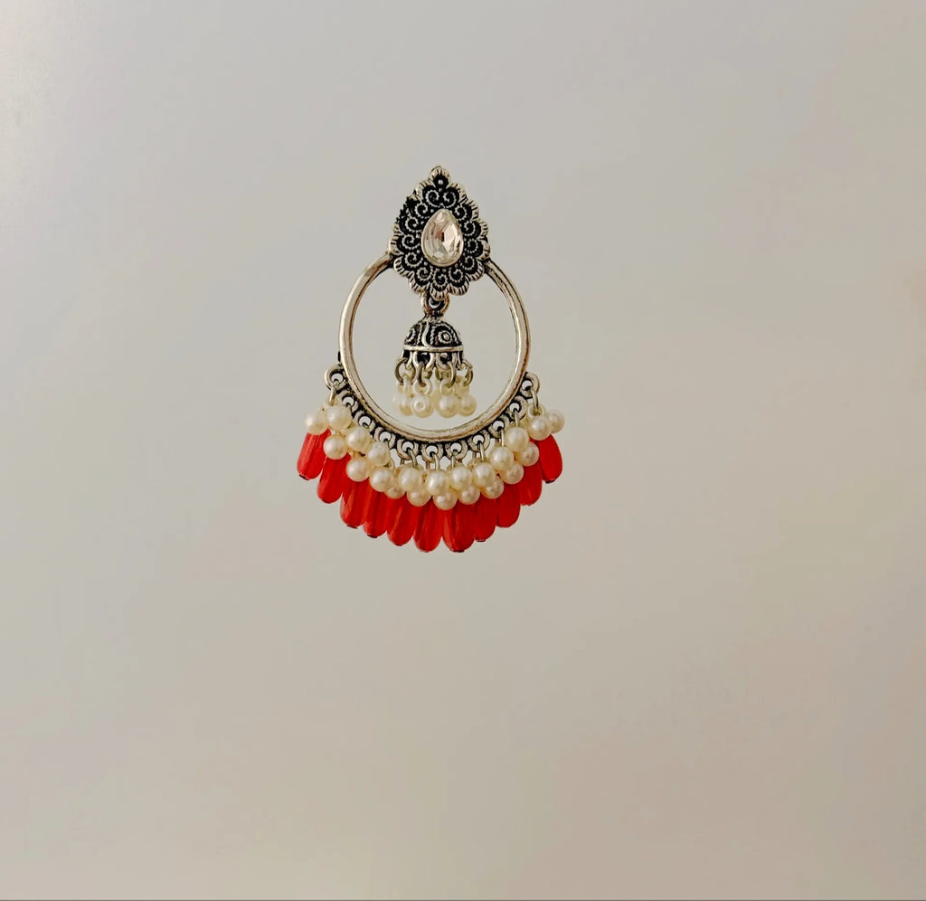 Traditional Peacock Crescent Pearl-Jhumka Antique Gold/Silver Plated Earring