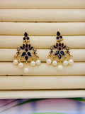 The Royal Peacock & Pearl Drops An Antique GoldPlated Dual Coloured Enamel Earring