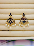 The Royal Peacock & Pearl Drops An Antique GoldPlated Dual Coloured Enamel Earring