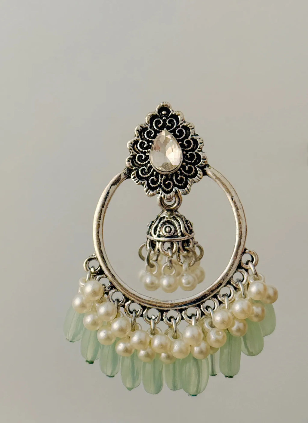Traditional Peacock Crescent Pearl-Jhumka Antique Gold/Silver Plated Earring