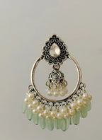 Traditional Peacock Crescent Pearl-Jhumka Antique Gold/Silver Plated Earring