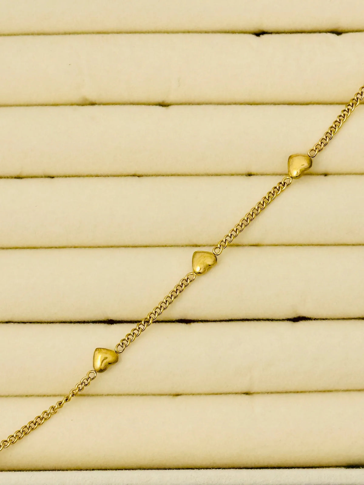 The Gilded Trio Puffed-Heart Stainless Steel Anti Tarnish Bracelet