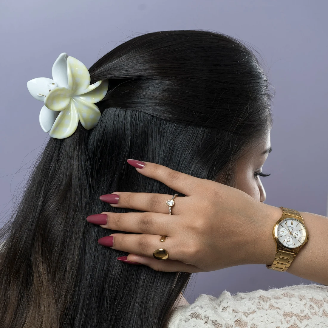 Glossy Gingham Floral Hair Claw