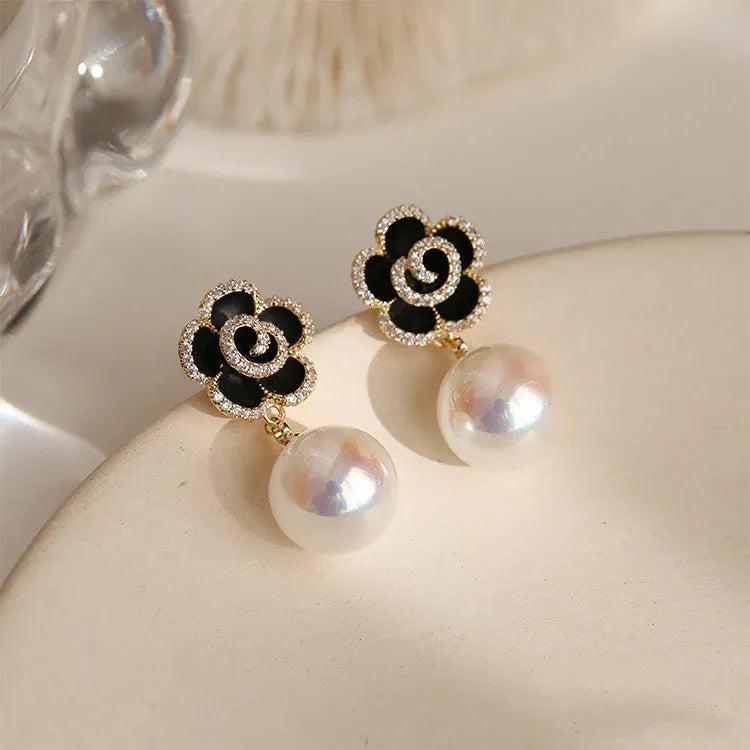 Korean Black Rose Earrings