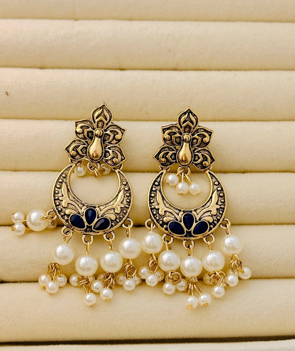 Traditional Peacock Crescent Pearl-Jhumka Antique Gold Plated Earring