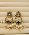 Traditional Peacock Crescent Pearl-Jhumka Antique Gold Plated Earring