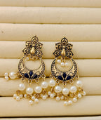 Traditional Peacock Crescent Pearl-Jhumka Antique Gold Plated Earring