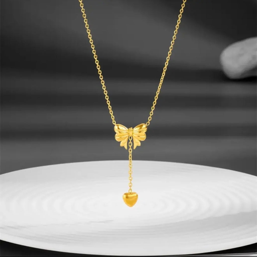 Heart Drop Bow Necklace For Women