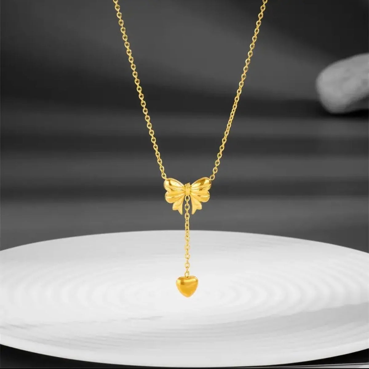 Heart Drop Bow Necklace For Women