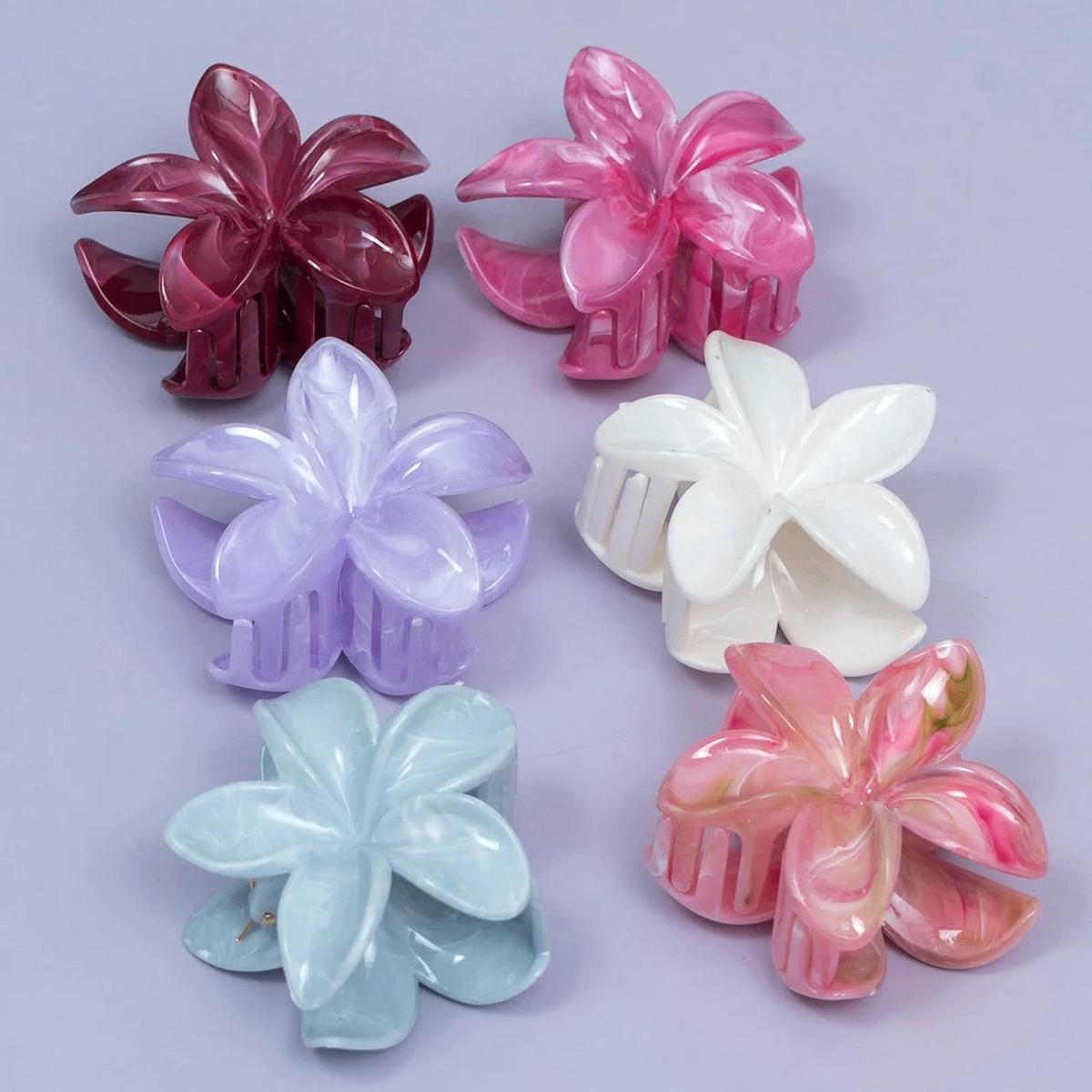 Marble Finish Floral Hair Claw (Big)