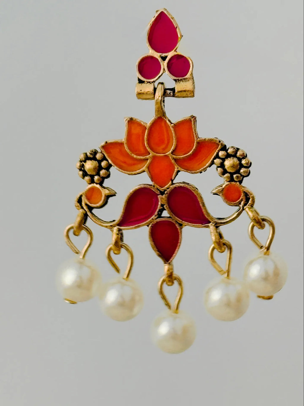 The Royal Peacock & Pearl Drops An Antique Gold Plated Dual Coloured Enamel Earring
