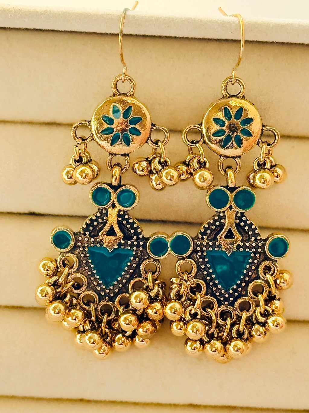 The Tiered Pagoda Lanterns Antique Silver Plated Enamel Earring