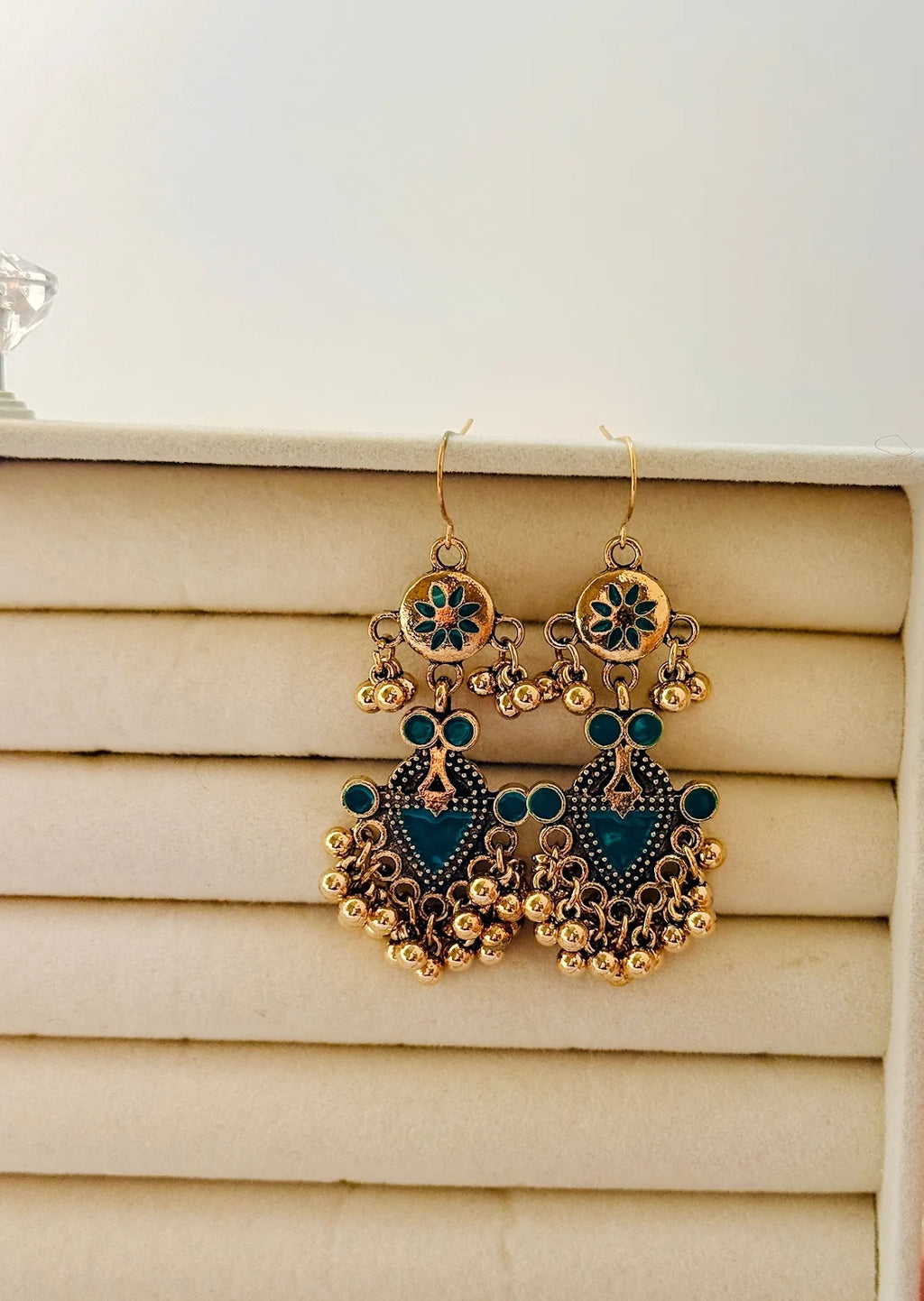 The Tiered Pagoda Lanterns Antique Silver Plated Enamel Earring