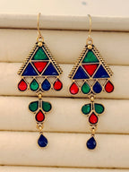 The Mosaic Chevron Drops An Antique GoldPlated Triple Coloured Enamel Dangler