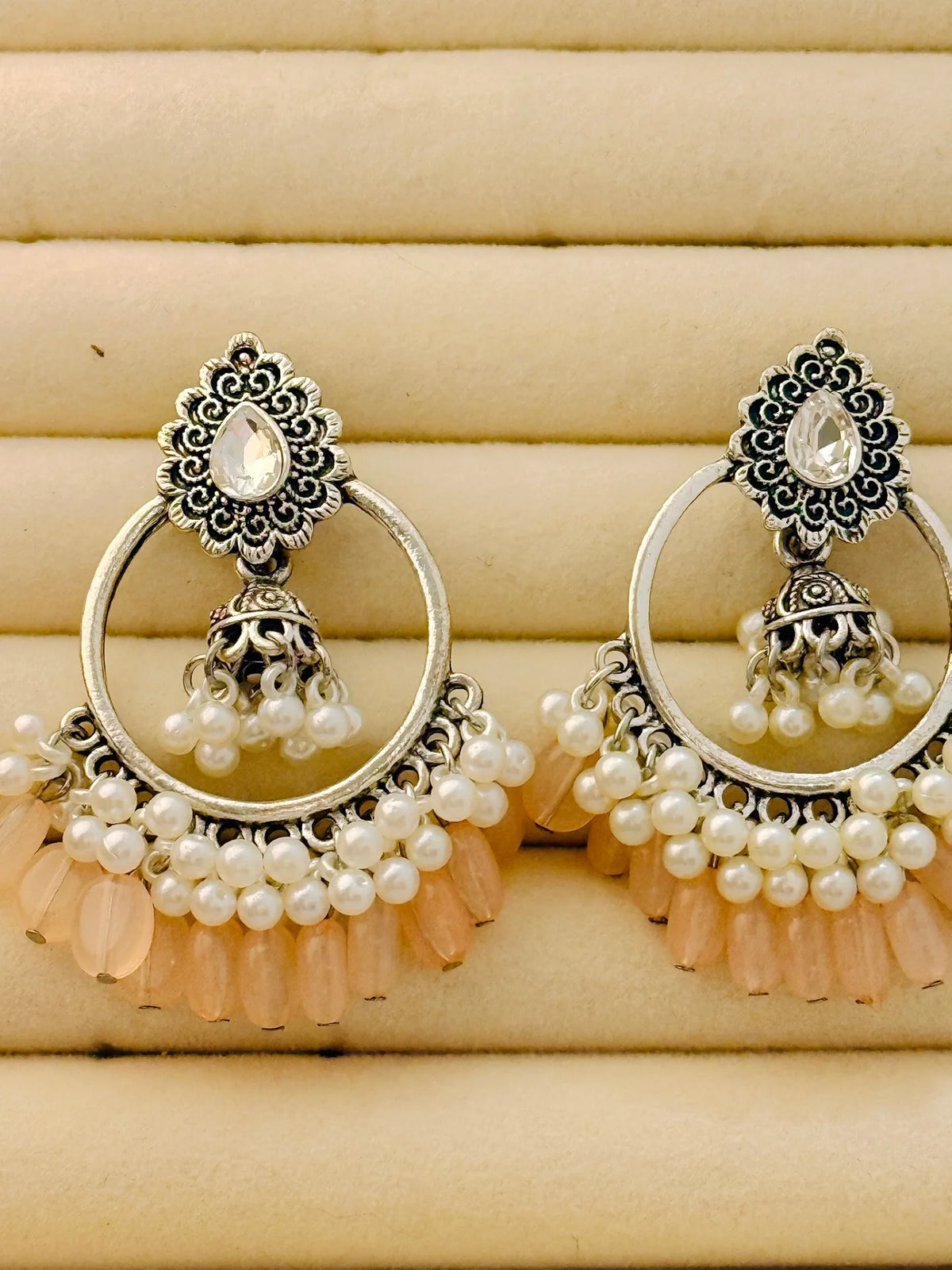 Traditional Peacock Crescent Pearl-Jhumka Antique Gold/Silver Plated Earring