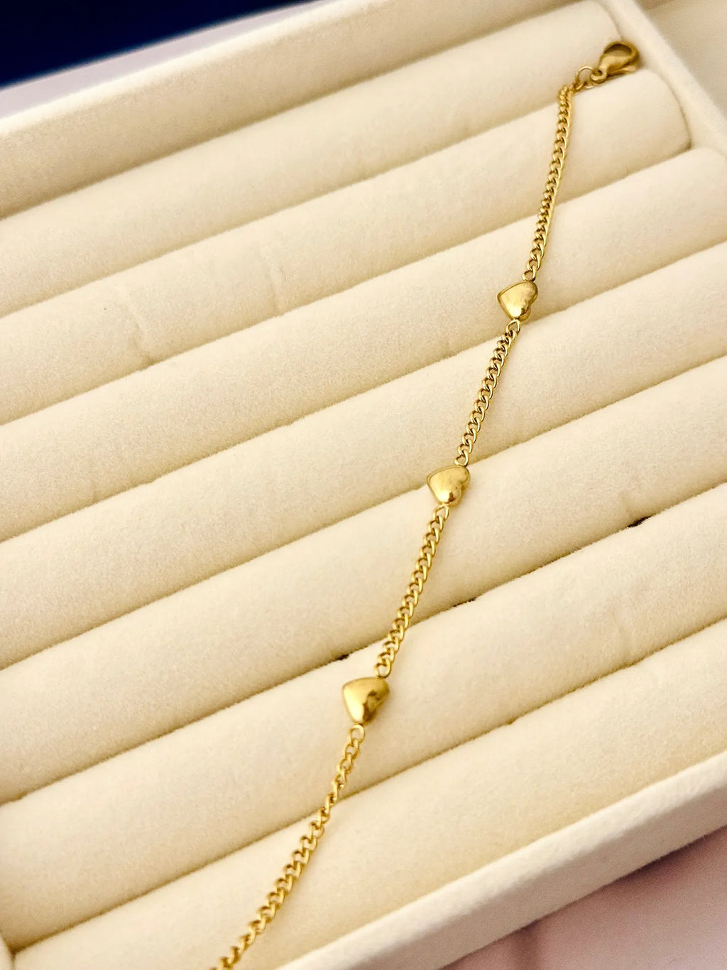 The Gilded Trio Puffed-Heart Stainless Steel Anti Tarnish Bracelet