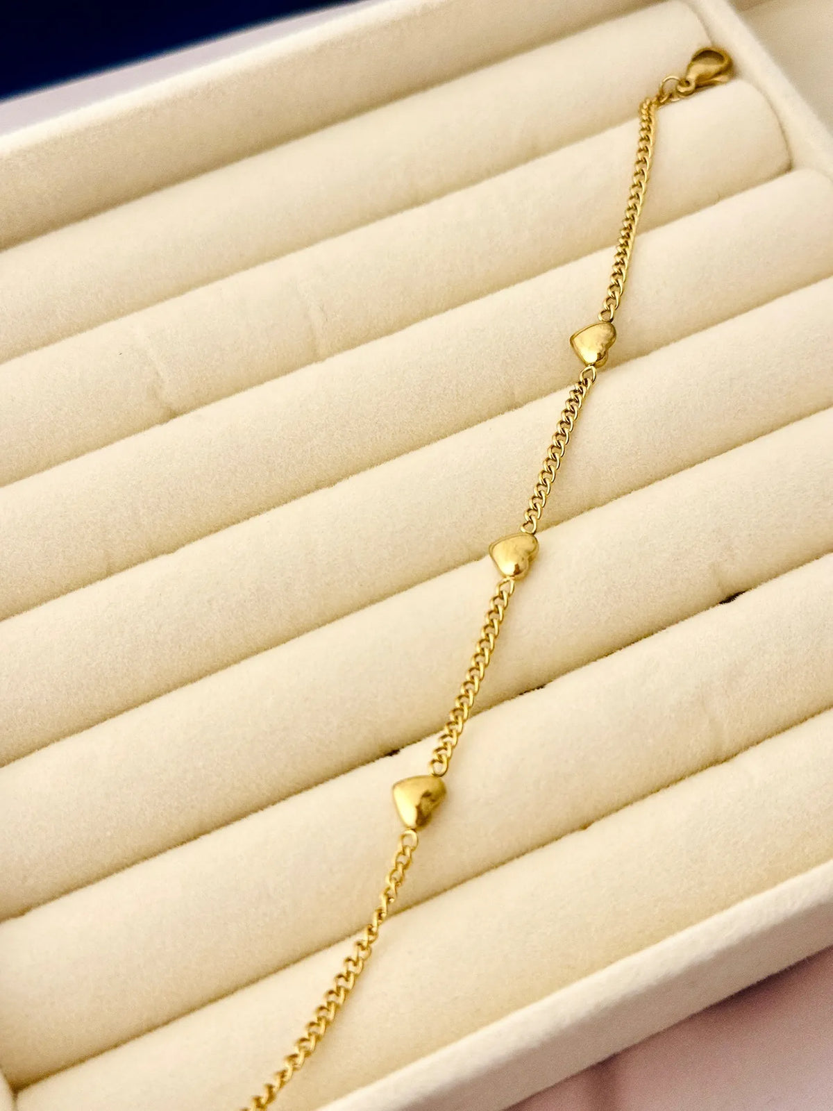 The Gilded Trio Puffed-Heart Stainless Steel Anti Tarnish Bracelet
