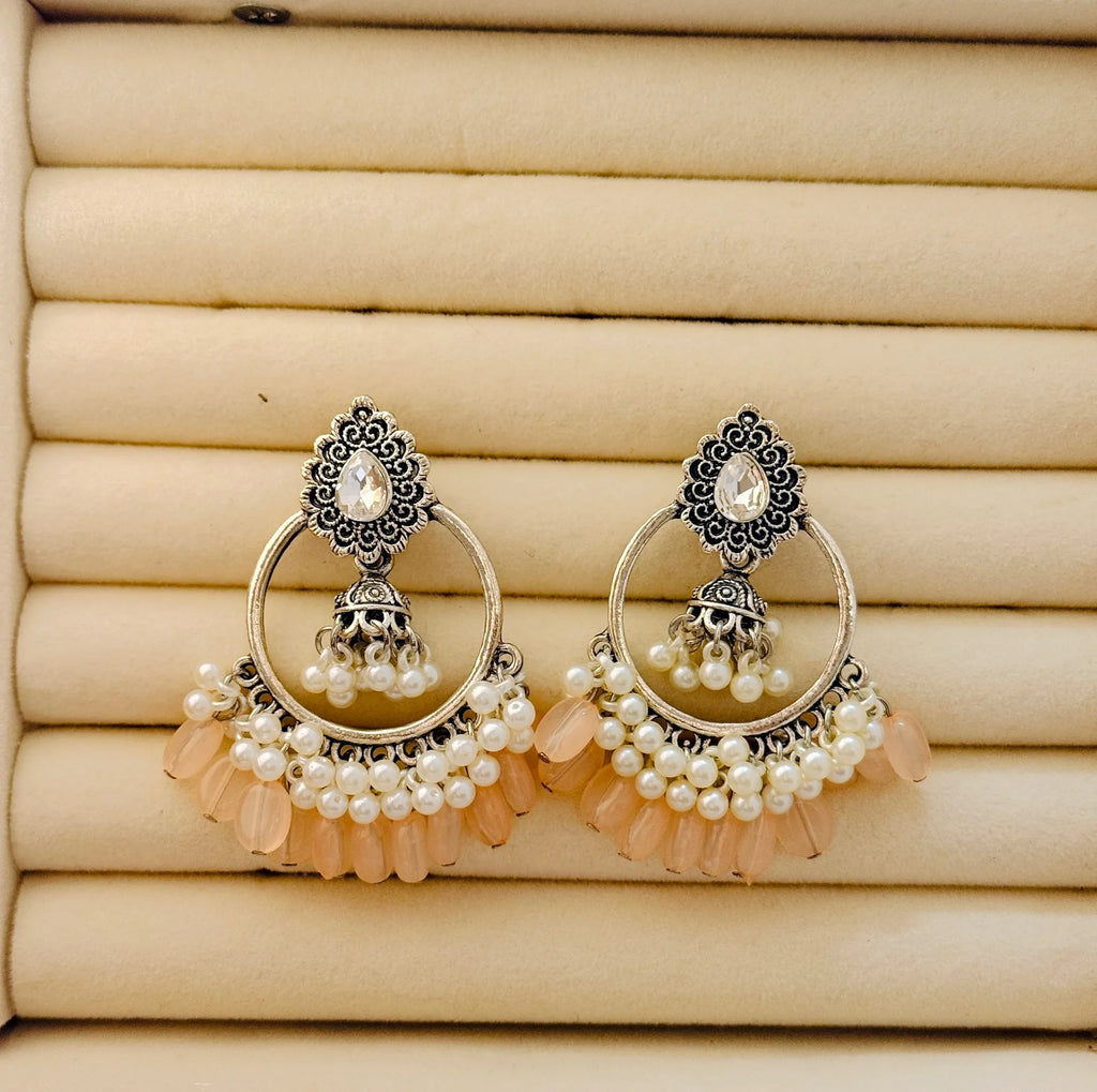 Traditional Peacock Crescent Pearl-Jhumka Antique Gold/Silver Plated Earring