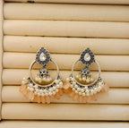 Traditional Peacock Crescent Pearl-Jhumka Antique Gold/Silver Plated Earring