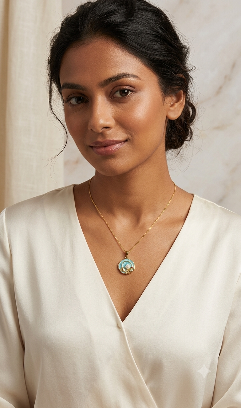 Velvet Gold Chain Floral Pendant Necklace (18K Gold Plated Minimal Elegant Daily Wear) For Women