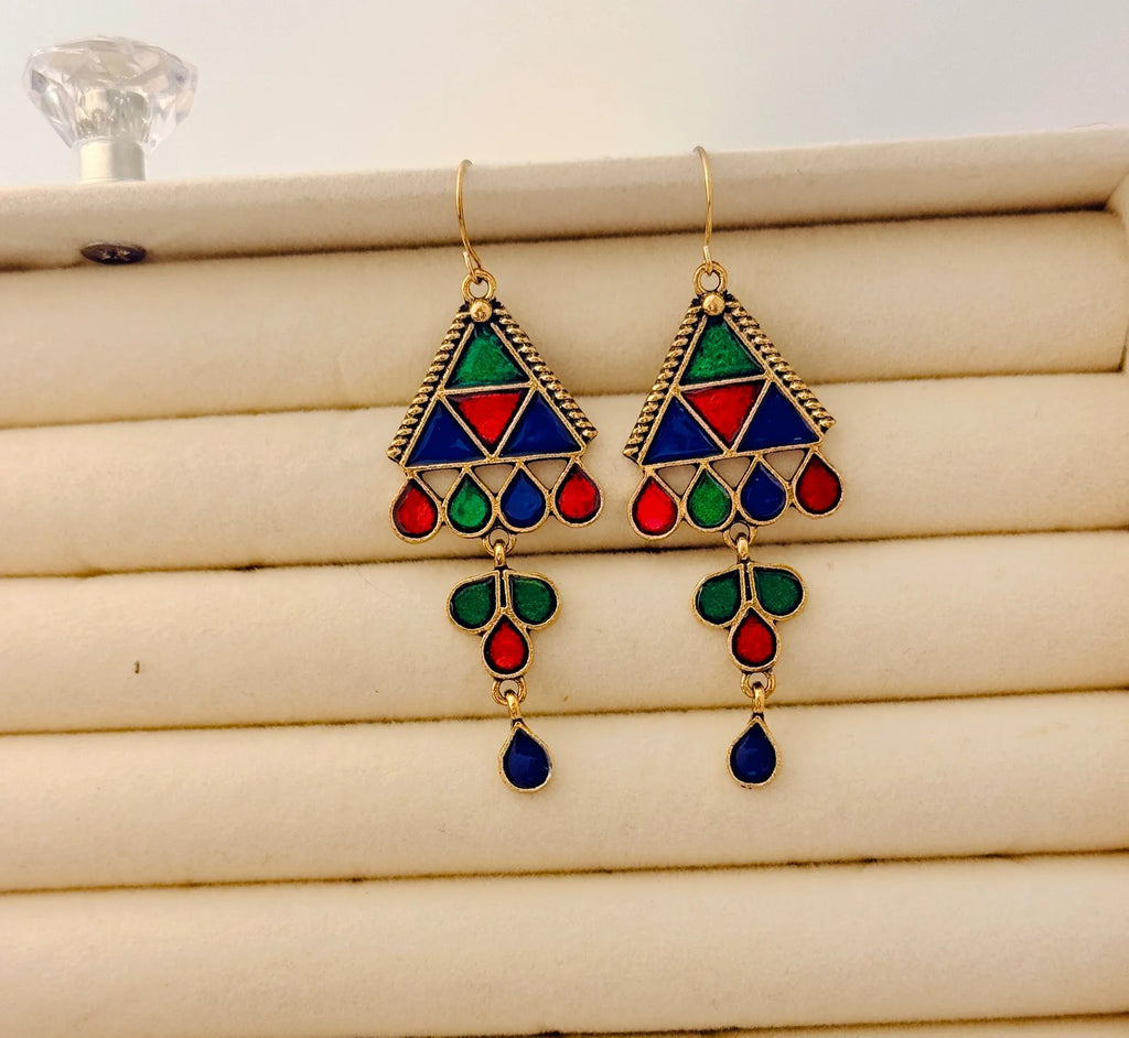 The Mosaic Chevron Drops An Antique GoldPlated Triple Coloured Enamel Dangler