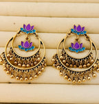 Majestic Dual-Lotus Hoop Jhumka An Antique Dual Coloured Enamel Earring