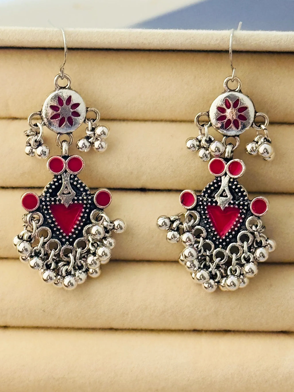 The Tiered Pagoda Lanterns Antique Silver Plated Enamel Earring