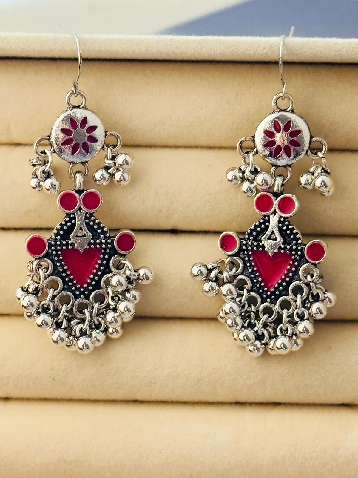 The Tiered Pagoda Lanterns Antique Silver Plated Enamel Earring