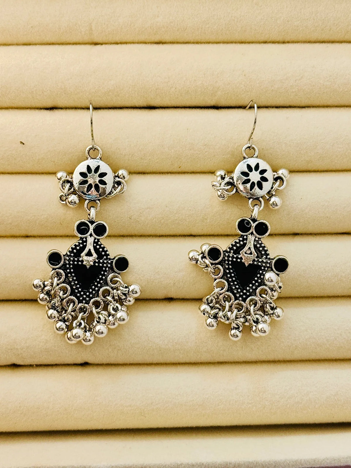 The Tiered Pagoda Lanterns Antique Silver Plated Enamel Earring