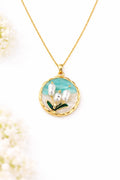 Royale Drop Floral Pearl Pendant Necklace (18K Gold Plated Elegant Luxury Jewelry) For Women