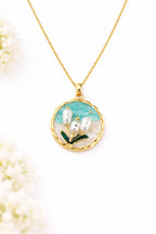 Royale Drop Floral Pearl Pendant Necklace (18K Gold Plated Elegant Luxury Jewelry) For Women