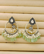 Traditional Peacock Crescent Pearl-Jhumka Antique Gold/Silver Plated Earring