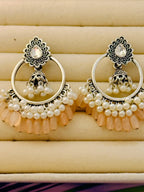 Traditional Peacock Crescent Pearl-Jhumka Antique Gold/Silver Plated Earring