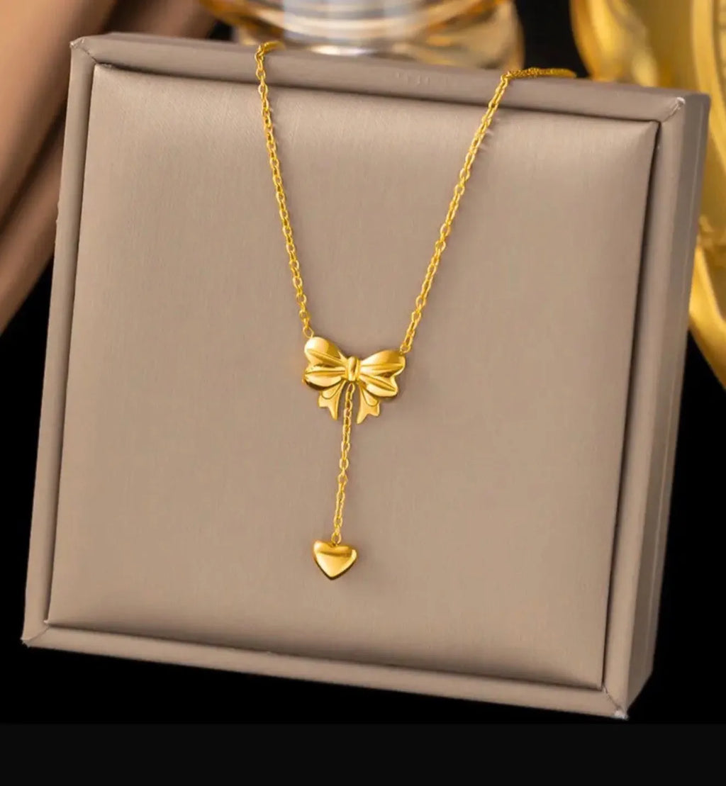 Heart Drop Bow Necklace For Women