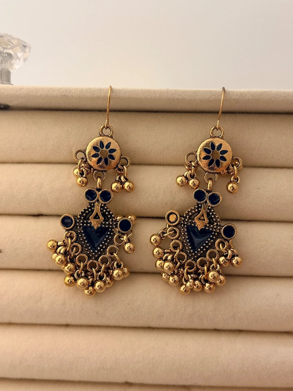 The Tiered Pagoda Lanterns Antique Silver Plated Enamel Earring