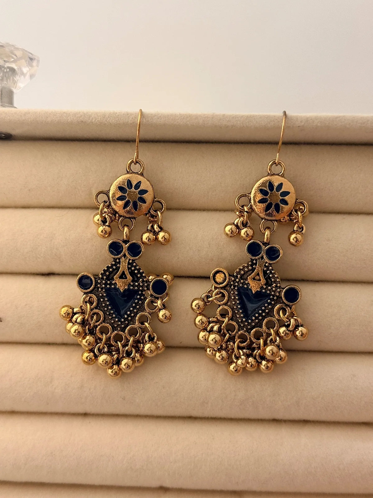 The Tiered Pagoda Lanterns Antique Silver Plated Enamel Earring