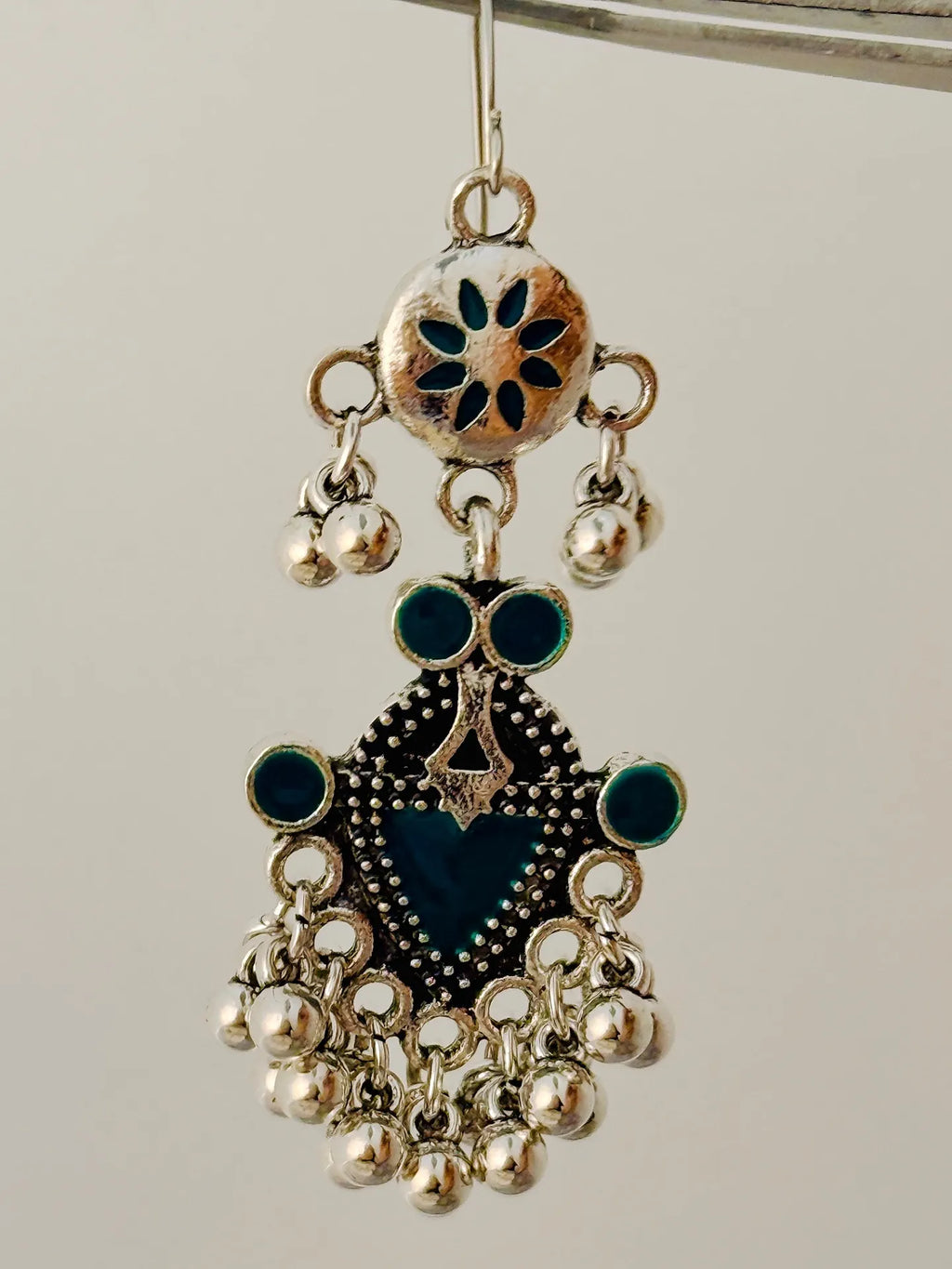 The Tiered Pagoda Lanterns Antique Silver Plated Enamel Earring