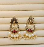 Traditional Peacock Crescent Pearl-Jhumka Antique Gold Plated Earring