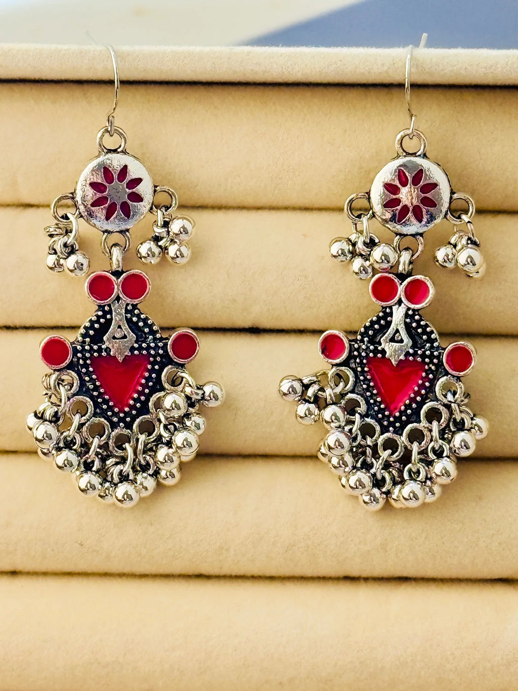The Tiered Pagoda Lanterns Antique Silver Plated Enamel Earring