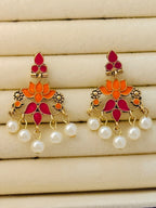 The Royal Peacock & Pearl Drops An Antique Gold Plated Dual Coloured Enamel Earring