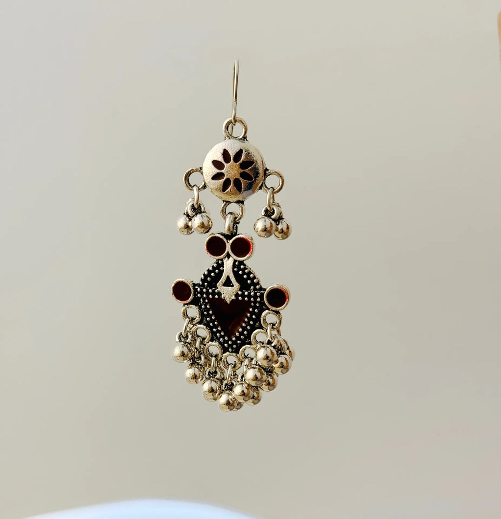 The Tiered Pagoda Lanterns Antique Silver Plated Enamel Earring