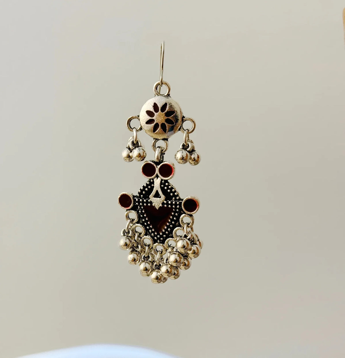The Tiered Pagoda Lanterns Antique Silver Plated Enamel Earring
