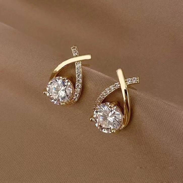 Crisscross Rhinestone Stud earrings |Korean Earrings