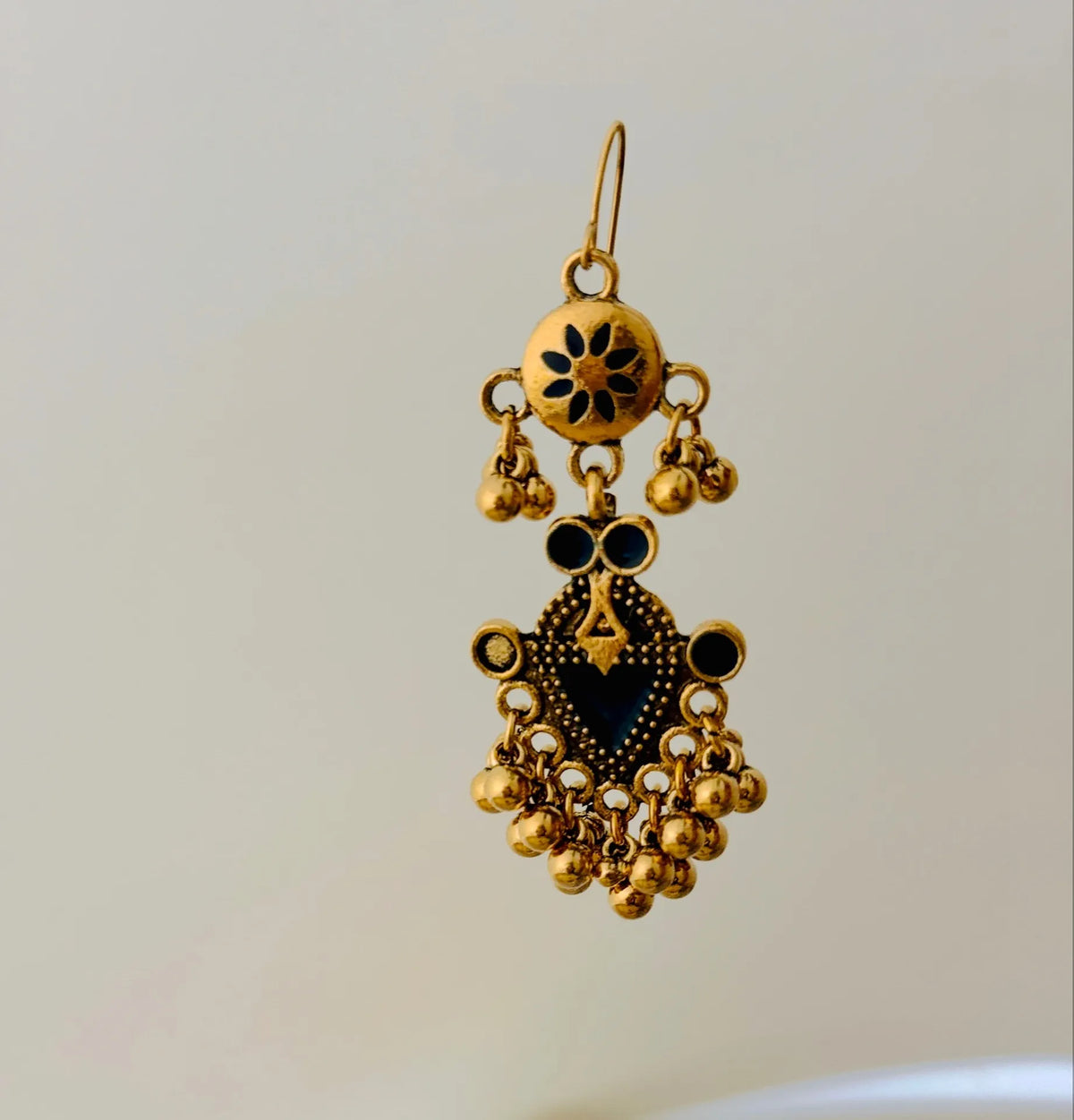 The Tiered Pagoda Lanterns Antique Silver Plated Enamel Earring