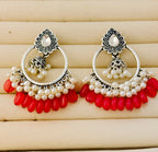 Traditional Peacock Crescent Pearl-Jhumka Antique Gold/Silver Plated Earring
